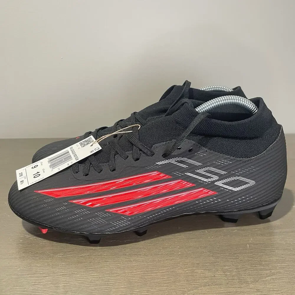 Adidas Mens Size 9 Cleats NEW F50 League Mid FG MG Soccer Black Red JR9007